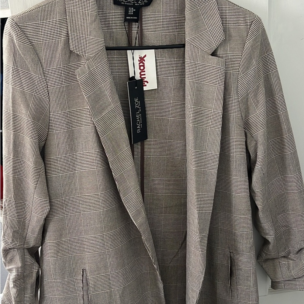 Rachel Zoe Gray Blazer with Lapels and Ruched Sleeves